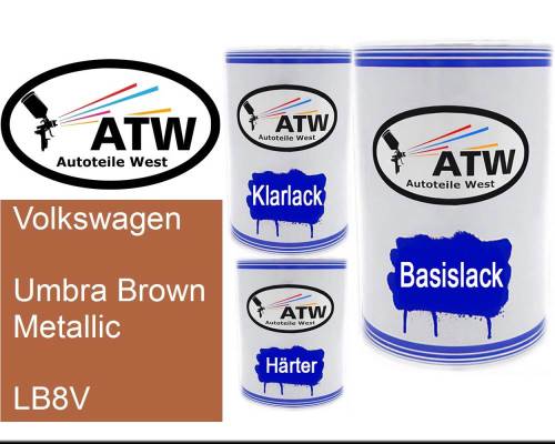 Volkswagen, Umbra Brown Metallic, LB8V: 500ml Lackdose + 500ml Klarlack + 250ml Härter - Set, von ATW Autoteile West.